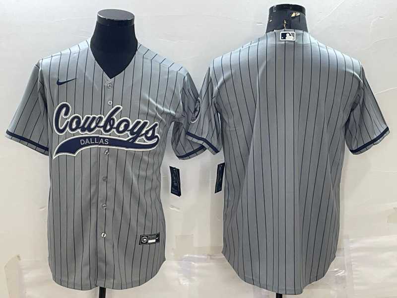 Men%27s Dallas Cowboys Blank Grey Pinstripe With Patch Cool Base Stitched Baseball Jersey->denver broncos->NFL Jersey